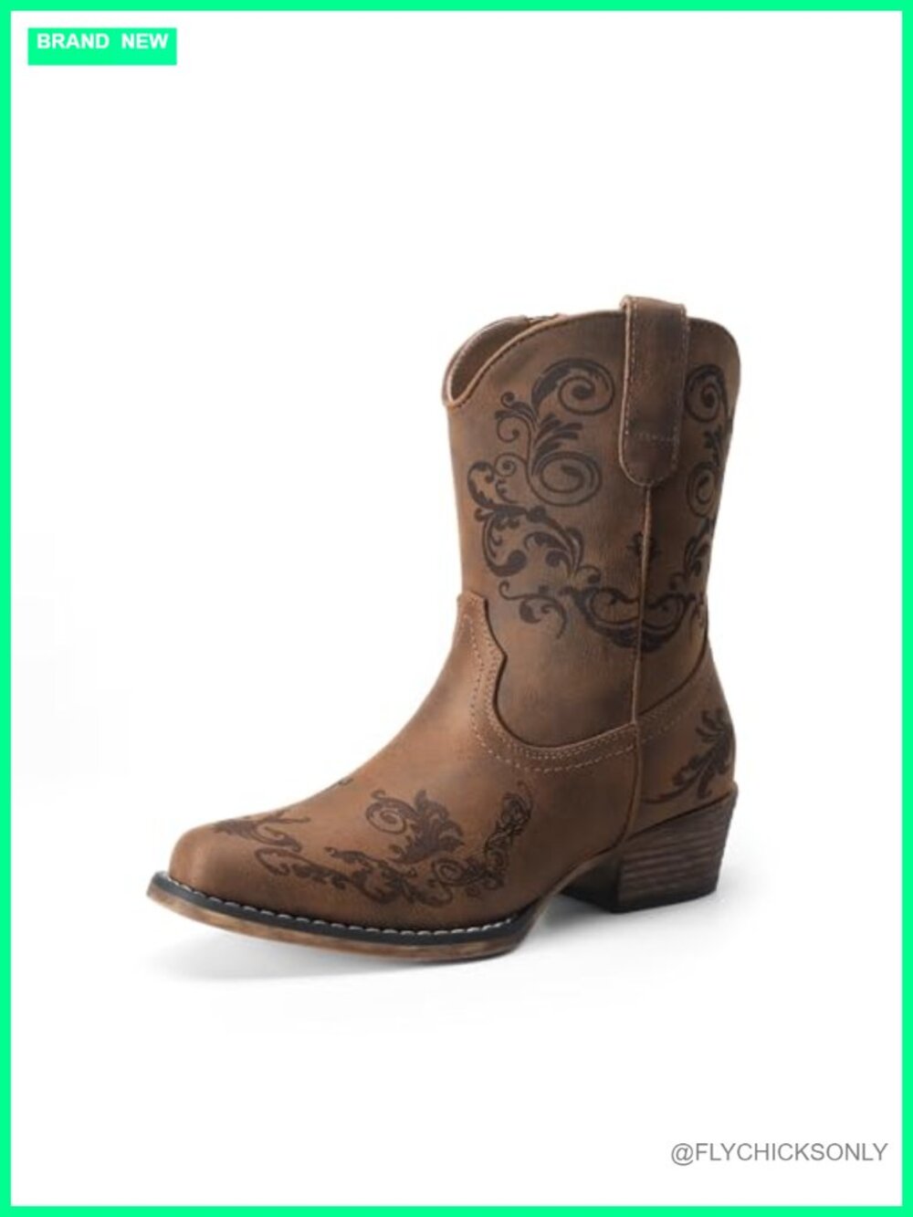Women's Vegan Leather Western Ankle Boots Square Toe Side Zip